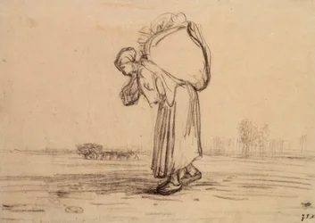 Kobieta niosąca na plecach worek, c1851-1855