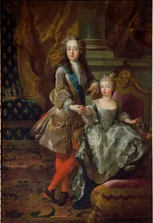Portret króla Ludwika XV (1710-1774) i jego narzeczonej Marii Anny Wiktorii Hiszpańskiej (1718-1781), córki Filipa V Hiszpańskiego. Obraz Jeana François de Troy (1679-1752), około 1724, Florencja, Palazzo Pitti