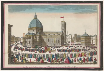 Widok katedry we Florencji z procesją na Boże Ciało La grande procession de Florence, le jour de la fête de Dieu (tytuł obiektu)