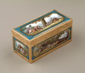 Tabakiera, ok. 1760 (złoto z porcelaną Sevres)