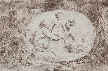 Bachanalia: Nimfa wspierana przez dwóch satyrów, 1763.