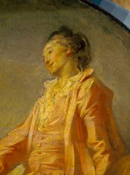 Szczegół „”Początek modelki”” Młoda nieśmiała modelka odważyła się być. Obraz Jeana Honore Fragonarda (1732-1806). Paryż. Muzeum Jacquemarta Andre