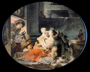 Szczęśliwa rodzina Duża rodzina chłopska. Obraz Jeana Honore Fragonarda (1732-1806) XVIII-wieczny Paryż, Musee Cognacq Jay