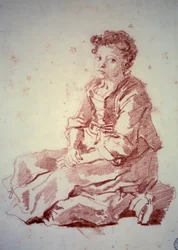 Mała dziewczynka siedzi na piętach Sanguine, Jean Honore Fragonard (1732-1806) 1774 Besancon, Musee des Beaux Arts