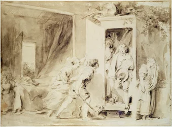 Zaskoczony kochanek, 1755 (brązowy ołówek na wstępnym rysunku kredą)