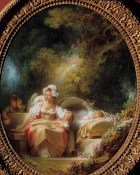 Dobra matka Młoda matka otoczona dziećmi w ogrodzie. Obraz Jeana Honore Fragonarda (1732-1806)