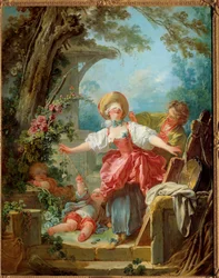 Dwóch młodych ludzi bawiących się i bawiących. Obraz Jeana Honore Fragonarda (1732-1806) 1751