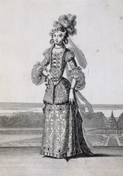 Kobiece kostiumy baletowe, rycina Jean Berain the Elder (1637-1711), Francja