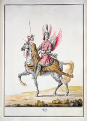 „Jeździec ze skrzydłami”, projekt kostiumu do „Le Carrousel des Galants Maures”, 1686