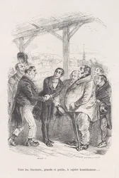 Wszyscy wyborcy, duzi i mali, zbierają się, aby pokornie namawiać się nawzajem... z Małej Miseries z..., 1843.
