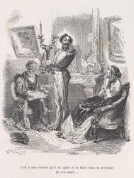 Dobrze, że namawia ją i schlebia przed mężem. z Małego Miseri..., 1843.