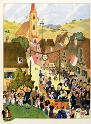 Dzieciom opowiadana jest historia Alzacji; Król Karol X ma Mulhouse;