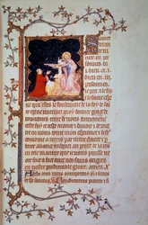 Książę Jan I de Berry (1340-1416) przed Trójcą Świętą. Miniatura z rękopisu (ms. lat. 18014) „Małe godzinki Jana de Berry”, iluminowanego przez Jeana le Noira, około 1375. Paryż, B.N.