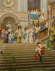 Przyjęcie Ludwika 2 de Bourbon Conde powiedziało Wielki Conde przez króla Ludwika 14 a Wersal w 1674 r.