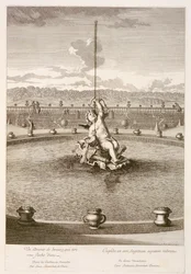 Fontanna z kupidynem wystrzeliwującym strzałę z strumienia wody, zaprojektowana przez Louisa Leramberta w Wersalu, 1677