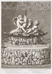 Fontanna z dwoma amorkami jeżdżącymi na rakach, zaprojektowana przez Jacques Houseau w Wersalu, 1677