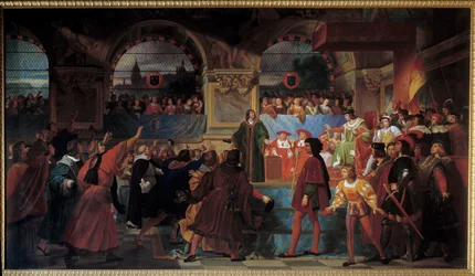 Król Ludwik XII proklamował ojca ludu Stanom Generalnym w Tours 14 maja 1506 roku. Tytuł ten nadano mu, ponieważ obniżył wielkość podatku płaconego przez pospólstwo. Obraz Jeana Louisa Bezarda (1799-1861)