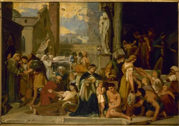 Szkic kościoła św. Elżbiety: Siedem dzieł miłosierdzia, przed 1848 r. (olej)
