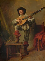 Żołnierz grający na Theorbo, 1865.