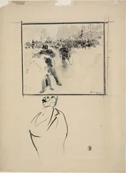 Szkice oprawionej sceny zamieszek i mężczyzny (recto); Kobieta w czepku (verso)