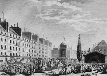 Rewolucja Francuska: Proklamacja Konstytucji (Monarchia Konstytucyjna: Separacja Władz i Instytucja Monarchii Konstytucyjnej) Place du Marche des Innocents w Paryżu 14 września