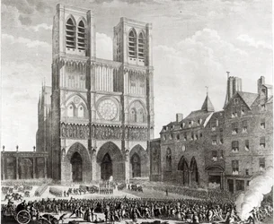 Thomas de Mahy (1744-90) markiz Favras dokonujący honorowych zadośćuczynienia przed Notre-Dame, ryty przez Pierre Gabriela Berthault (1737-1831) 1790