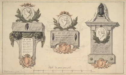 Trzy projekty pomnika nagrobnego lub epitafium, ca. 1770-90.