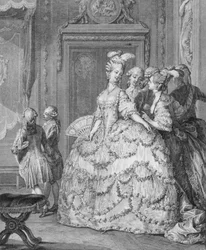Dama dworu królowej w oczekiwaniu, wyryte przez P.A. Martini (1739-97)