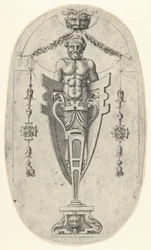 Męska figura terminala, tułów z brodą i turbanem na półwysokim piedestale zamkniętym ..., ca. 1543.