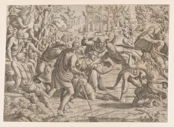 Zdradziecki Sinon Przywieziony do obozu trojańskiego przez pasterzy, 1535-55.
