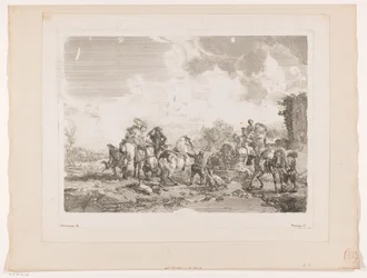 Odpoczynkowe polowanie przy fontannie La Fontaine de Venus Odbitki według obrazów Philipsa Wouwermana (tytuł serii) Oeuvres de Ph.pe Wouwermans Hollandois (tytuł serii)