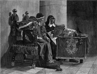 Papież i Inkwizytor mówi również „Sixte IV (1471-1484) i Tomas de Torquemada (1420-1498)”” grawerowanie według obrazu Jana Pawła Laurensa (1838-1921)