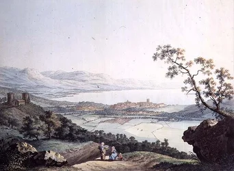 Widok Genewy z Saconex w Sabaudii, ryty Jean Philippe Linck II (1770-1812) i Jacob Philippe Hackert (1737-1807) (rycina)
