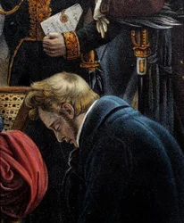 Śmierć Napoleona, 5.05.1821 w Saint Helene Szczegół przedstawiający Jeana Abrahama Noverraza (1790-1849). Litografia Jeana Pierre