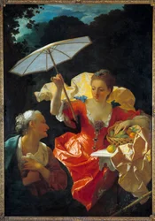 Vertumne i Pomone: Vertumne, zakochana w nimfie Pomone, przebiera się za starą kobietę, aby się do niej zbliżyć. Obraz Jean Ranc (1674-1735), olej na płótnie wym. 170x120 cm. Montpellier, Muzeum Fabre