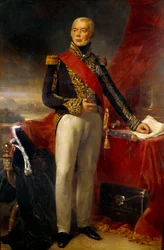 Portret u stóp Etienne Jacques Joseph Alexandre Mac Donald, książę Tarentu, marszałek Francji (1765-1840) Obraz Jean Sebastien Rouillard (1789-1852) 1837 nd. 2,23x1,43m