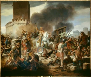 Hrabia Eudes (Odon) (860 - 898) broni Paryża przed Normanami w 886, obraz Victora Schnetza (1787-1870)