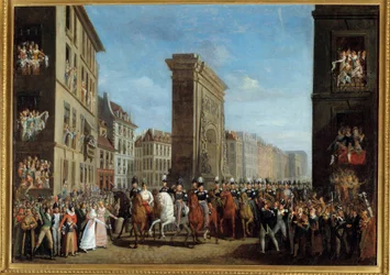 Kampania francuska (koalicja Sixieme) „” Przejście suwerennych sojuszników na Boulevard Saint Denis w dniu 31.03.1814”” Obraz Jeana Zippela (1789-?) XIX w. Słońce. 0,17 x 2,22 m Paryż, musee Carnavalet - Kampania Francji (szósta koalicja) „” Pasaż