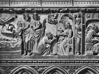 Katedra, wnętrze, parawan chóru, Narodzenia, Adoracja Trzech Króli, ok. 1340-51 (kamień polichromowany)
