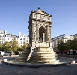Widok Fontaine des Innocents, w stylu renesansowym, monumentalna fontanna wybudowana w 1549 r. za panowania Henryka II (1519-1559)