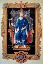 Portret u stóp króla Filipa VI Walezego (1293-1350) Miniatura Jean du Tillet (1484-1520) z „”Recueil des kings de France”” XVI-wieczny Paryż, B.N.