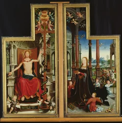Poliptyk Gloryfikacja Trójcy Świętej, panele przedstawiające Chrystusa na tronie i Matkę Boską, 1509-15