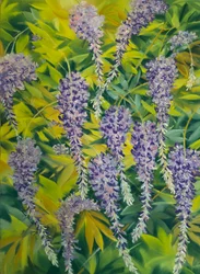 Kwiaty i liście glicynii 1, 2023 (pastel na papierze)