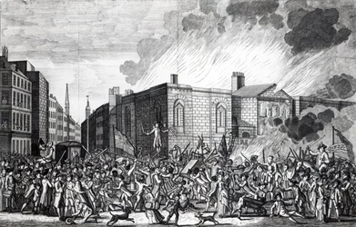 Dokładne przedstawienie spalenia, plądrowania i zniszczenia Newgate przez rebeliantów pamiętnego dnia 7 czerwca 1780 r., wyryte przez Henry