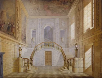 Projekt klatki schodowej w Sali Malowanej, Chatsworth (akwarela na papierze)