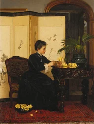 Pani robiąca bukiety z pierwiosnków