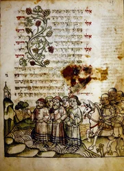 Przejście Morza Czerwonego, z Machazora z XV wieku, Biblioteca Palatina, Parma