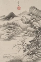 Krajobraz w stylu różnych dawnych mistrzów: w stylu Dong Yuan, 1669 (tusz i kolor na papierze)