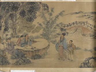 Gathering At The Lanting Orchid Pavilion (atrament i kolor na satynie)