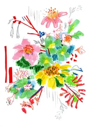 Szkic kwiatowy 2, 2014 (pióro i tusz, kolaż na papierze)